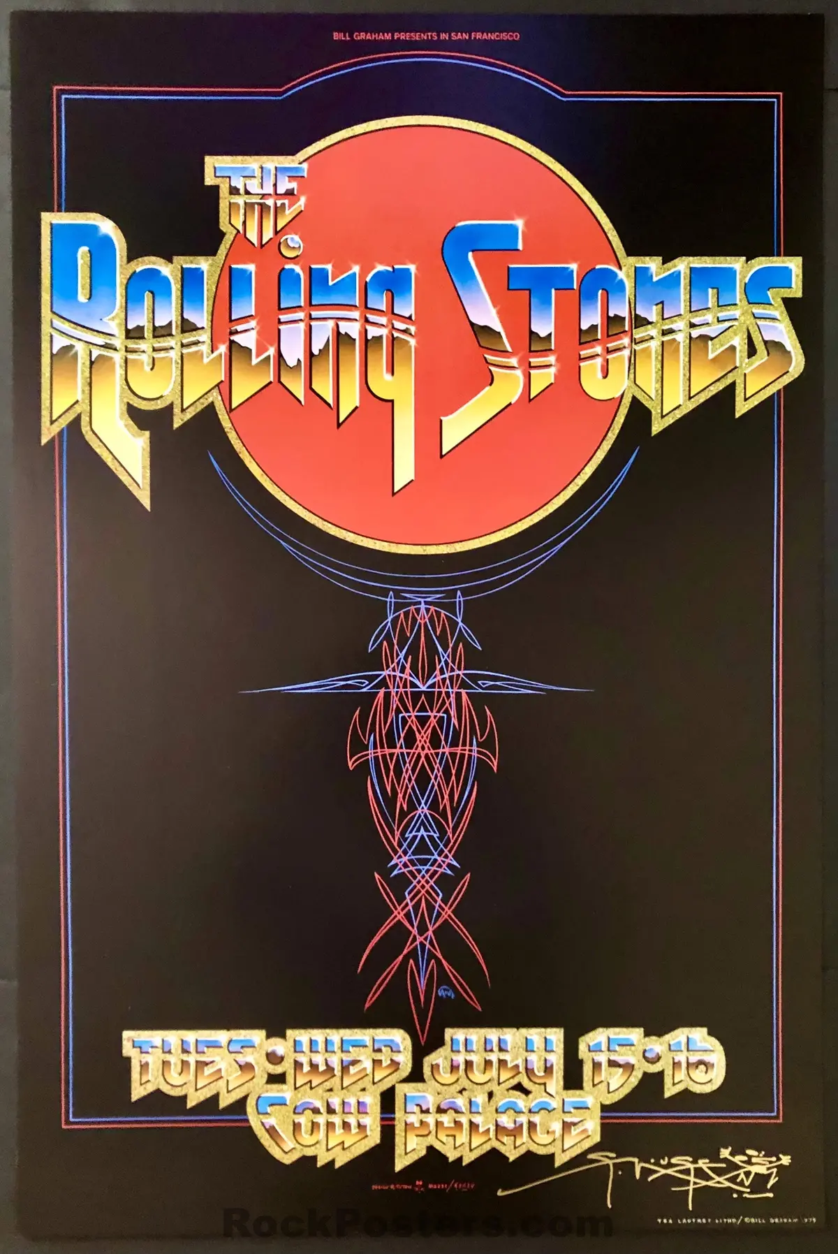 Auction - Aor 4.41 - Rolling Stones - Stanley Mouse Signed - San Francisco - 1975 Poster - Near Mint 1