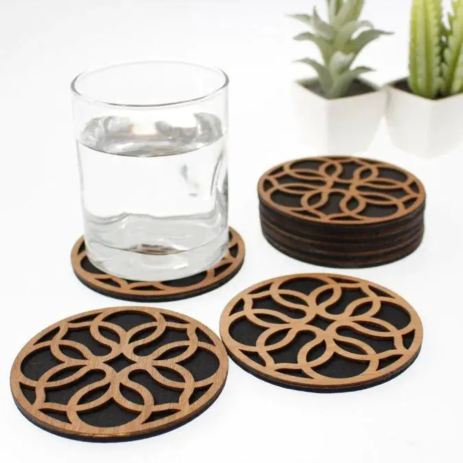 Beautiful Textured Laser Cut Tea Coffee And Glass Coaster / Mat Set Of For Kitchen Home And Office - Wooden Coaster 1