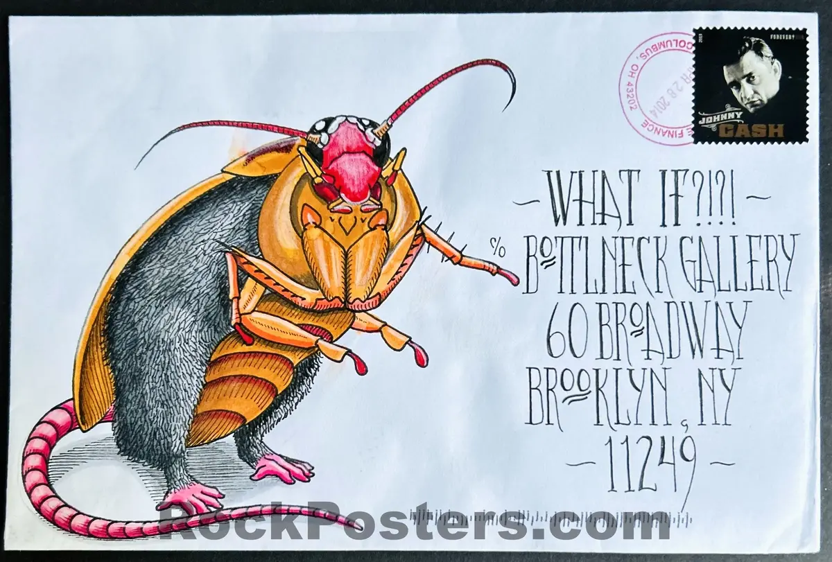 Auction - One Of A Kind - Original Hand Painted Mailed Envelope - 2014 Bottleneck Gallery - Craig Mccudden Aka Tapecat - Excellent 1
