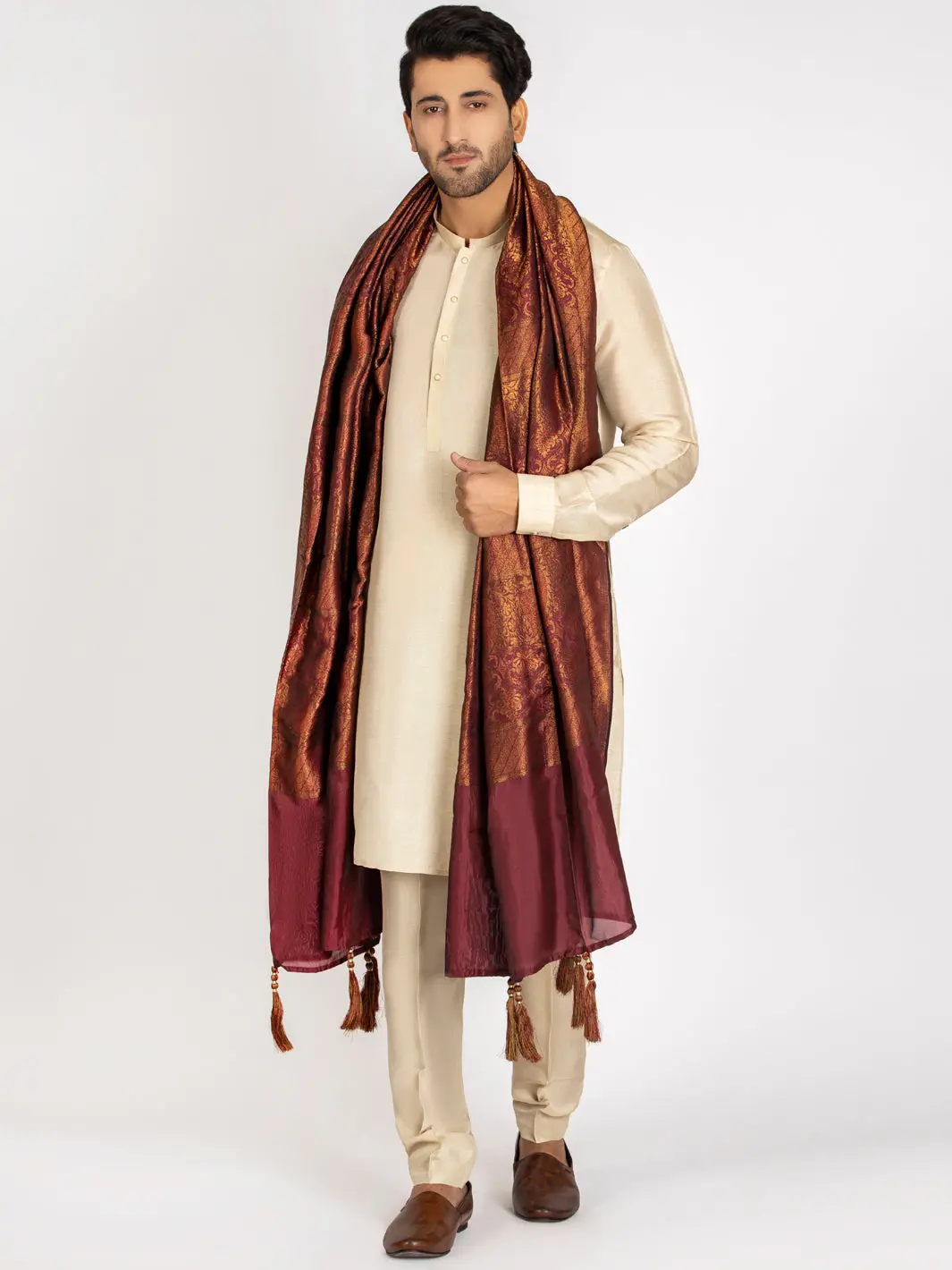 Maroon Jacquard Shawl For Men - Al-Mst-033 1