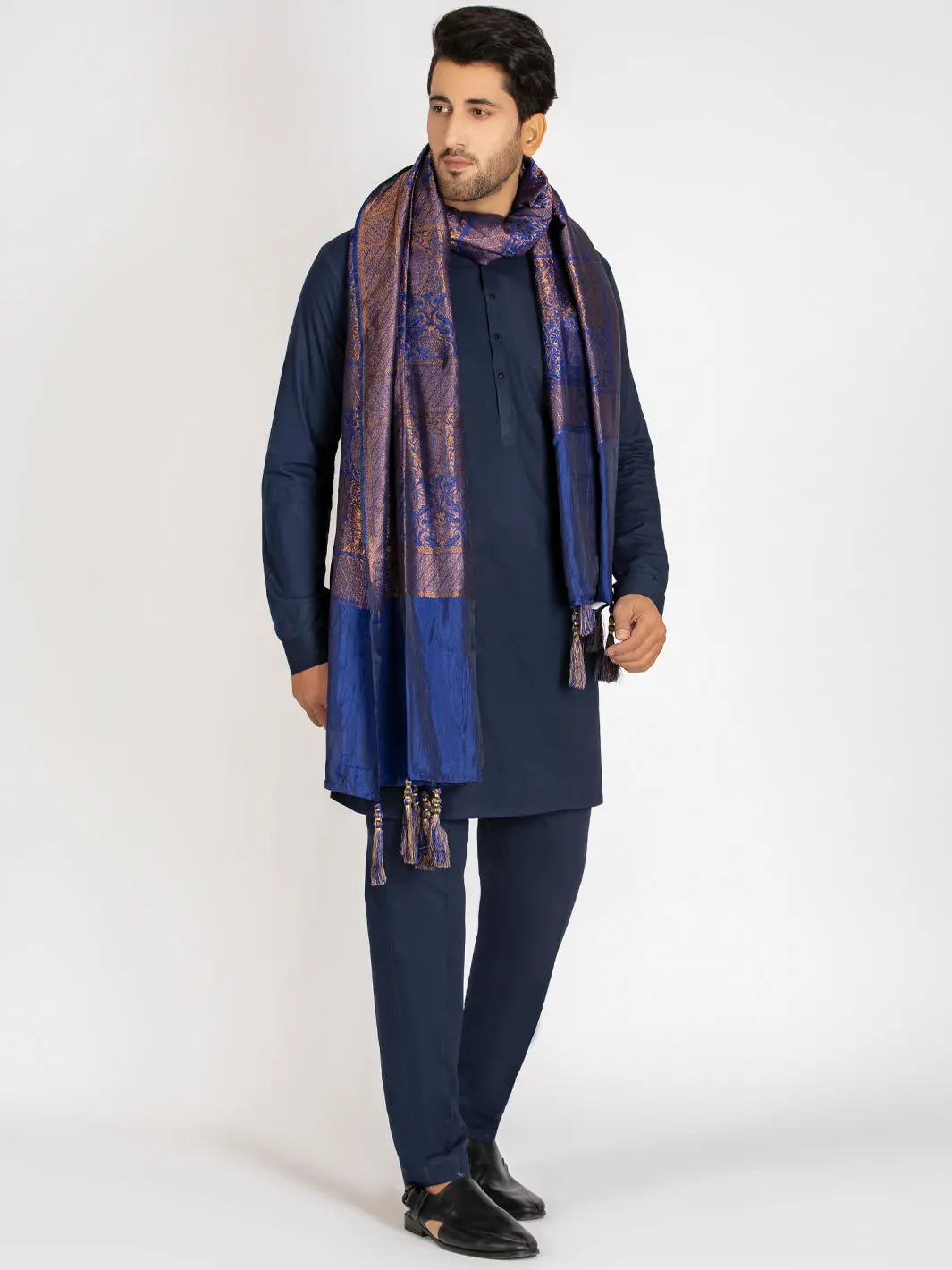 Blue Jacquard Shawl For Men - Al-Mst-032 1