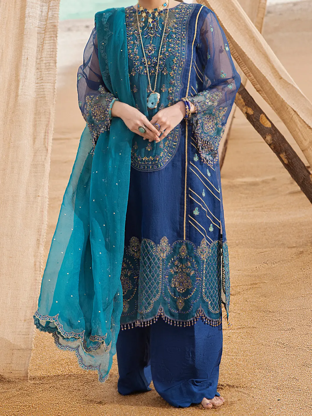 Blue Organza 3Pc Formal Unstitched - Al-3Ps-Ls-Un-332 1