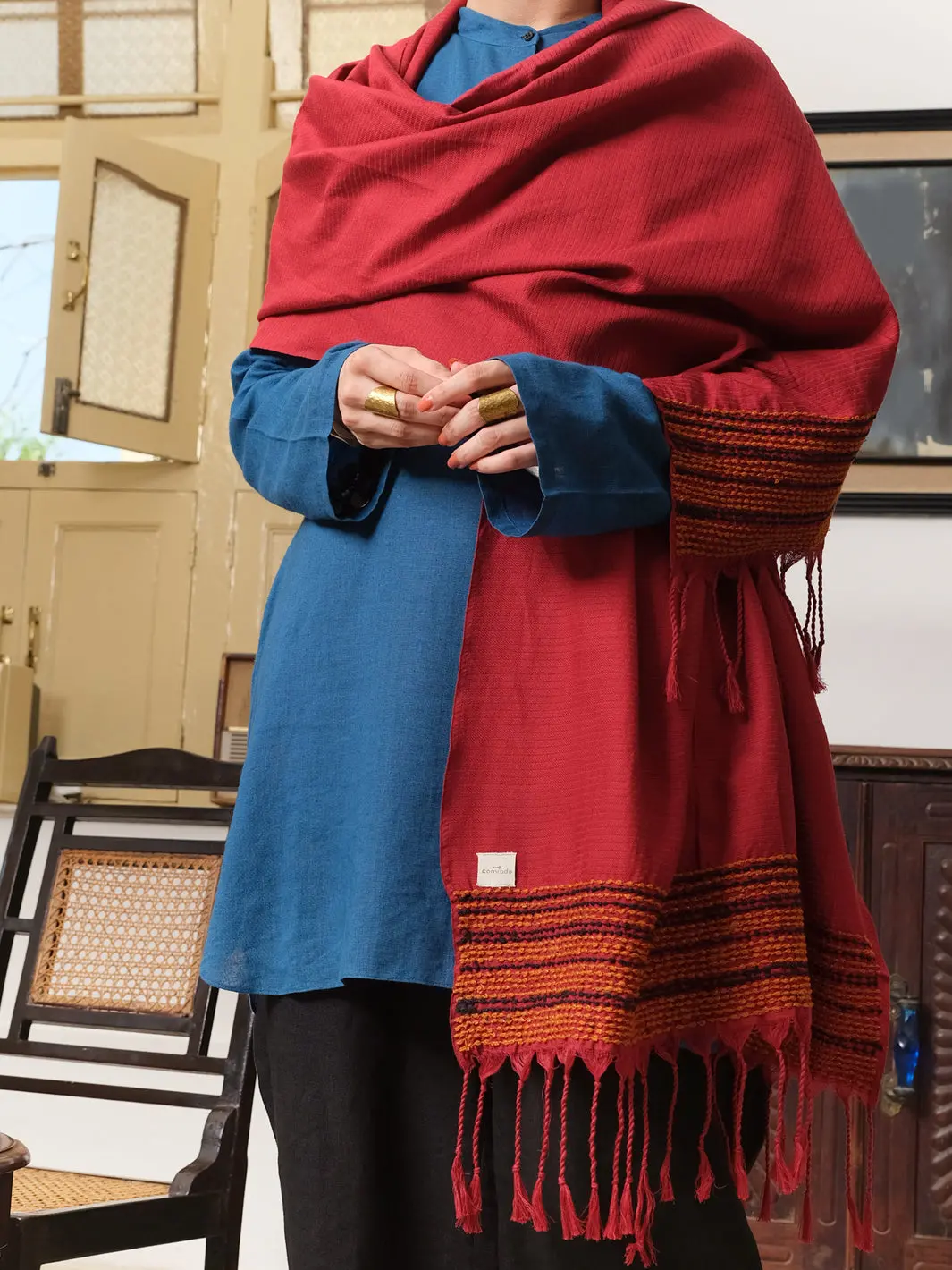 Maroon Hand-Woven Cotton Silk Women Stole - Alcr-St-1004 1