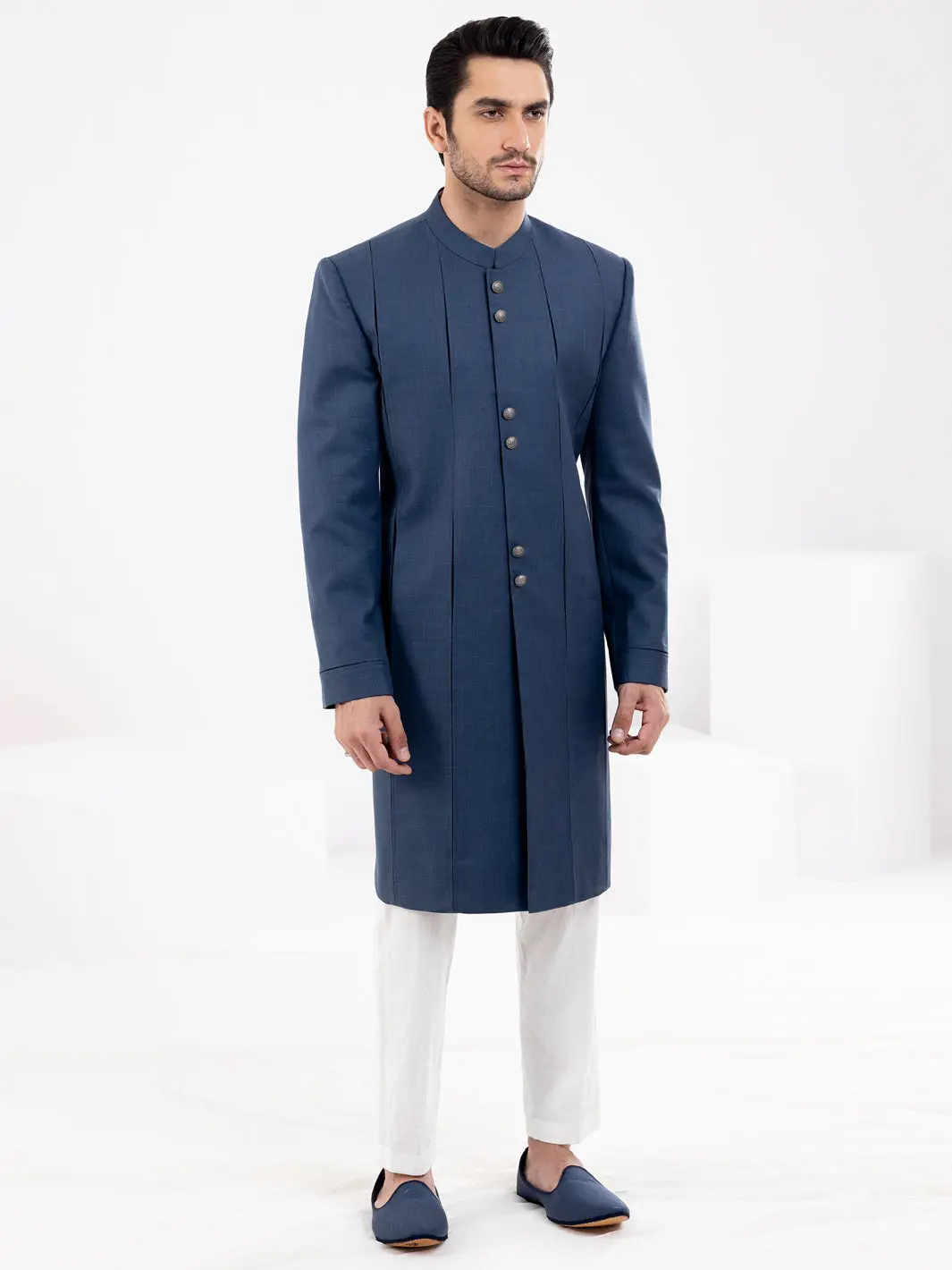 Dark Blue Blended Men Sherwani - Al-Sw-149 1