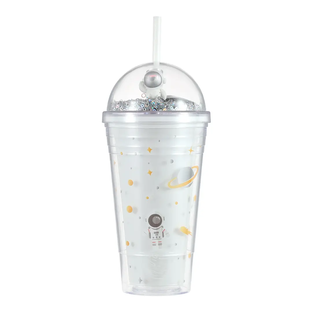 Star Series Double-Layer Plastic Bottle With Straw 420Ml(White) 1