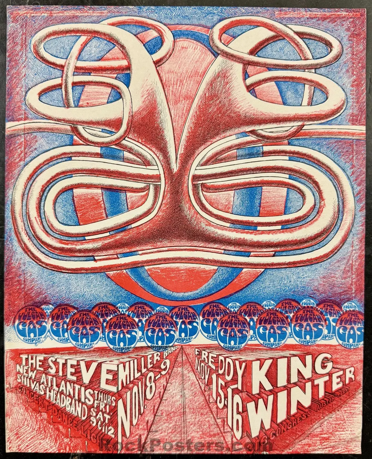 Auction - Johnny Winter/Steve Miller - 1968 Texas Handbill - Vulcan Gas Co. - Excellent 1