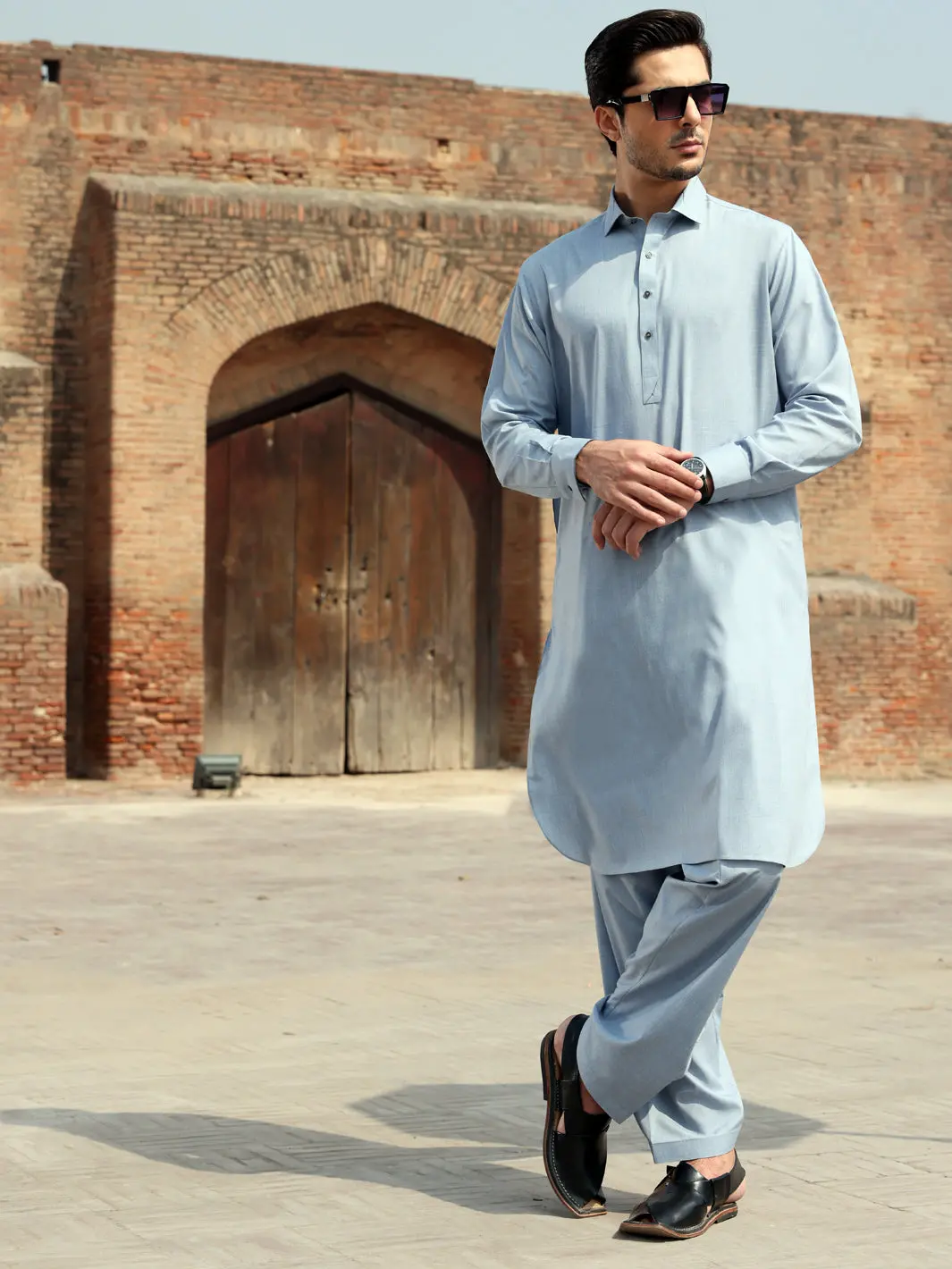 Light Blue Blended Kameez Shalwar - Alwa-Ks-237 1