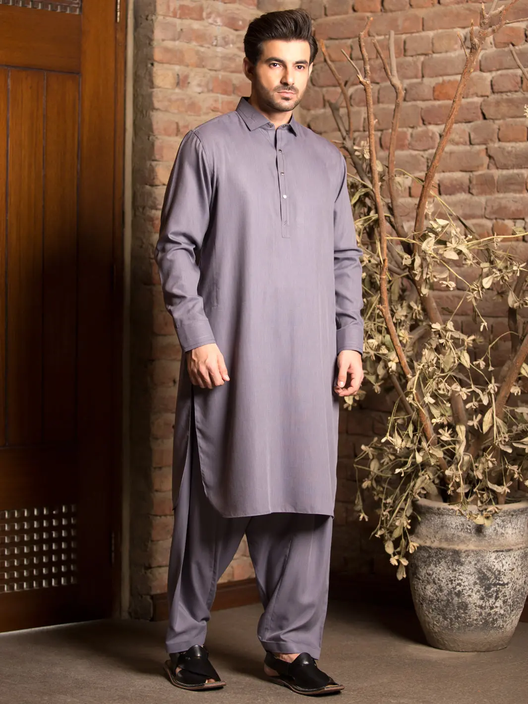 Light Grey Blended Kameez Shalwar - Alwa-Ks-241 1