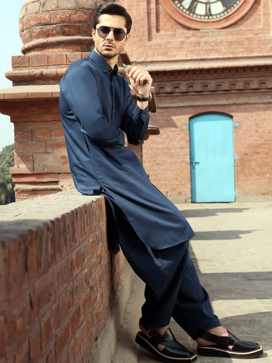 Navy Blue Blended Kameez Shalwar - Alwa-Ks-245 1