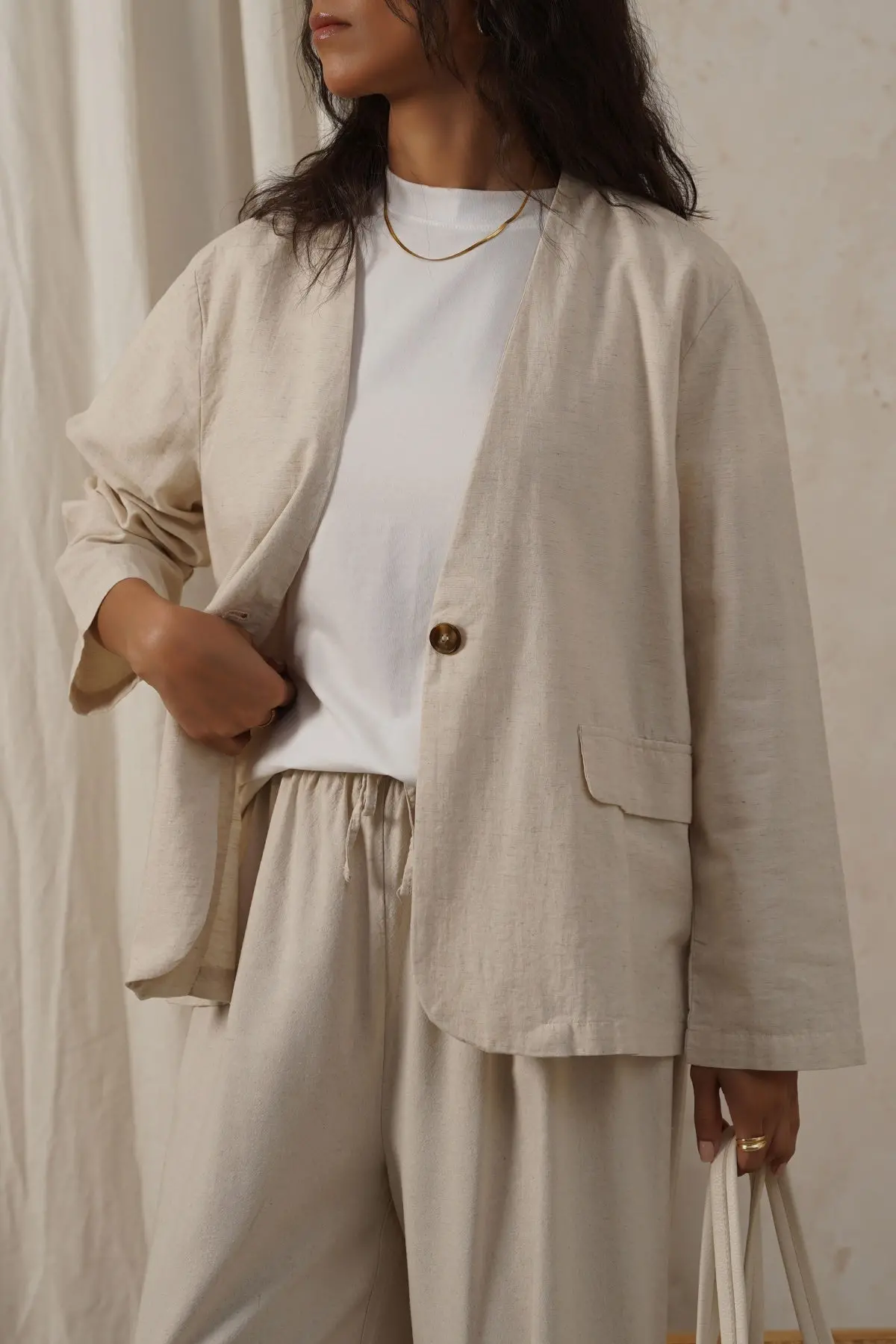 Collarless Linen Blazer 1