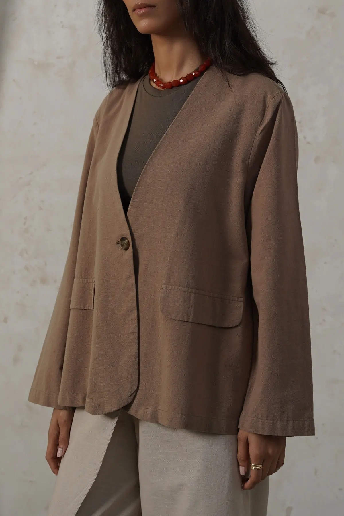 Collarless Linen Blazer 1