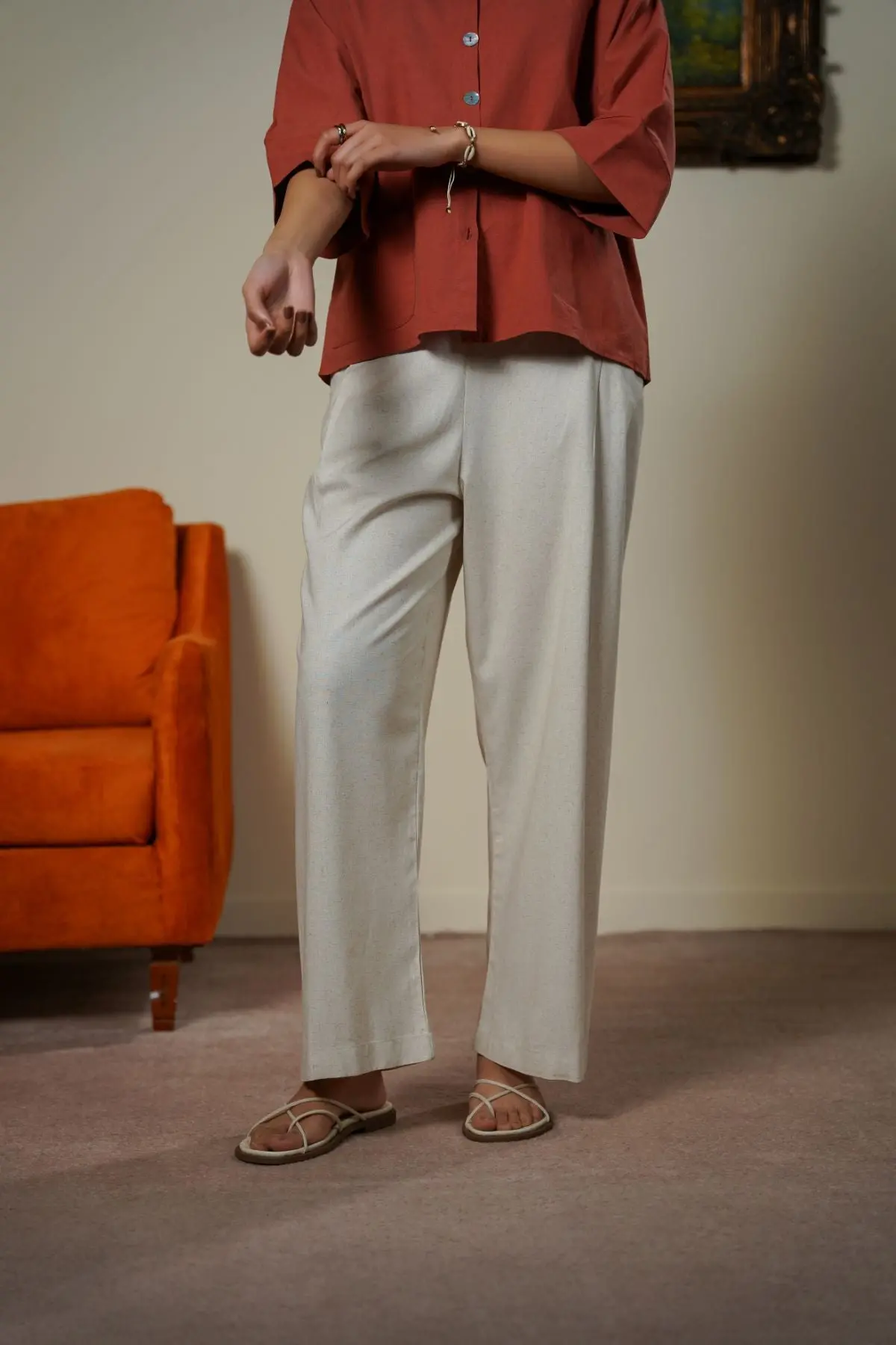 Pleat Linen Blend Pants 1