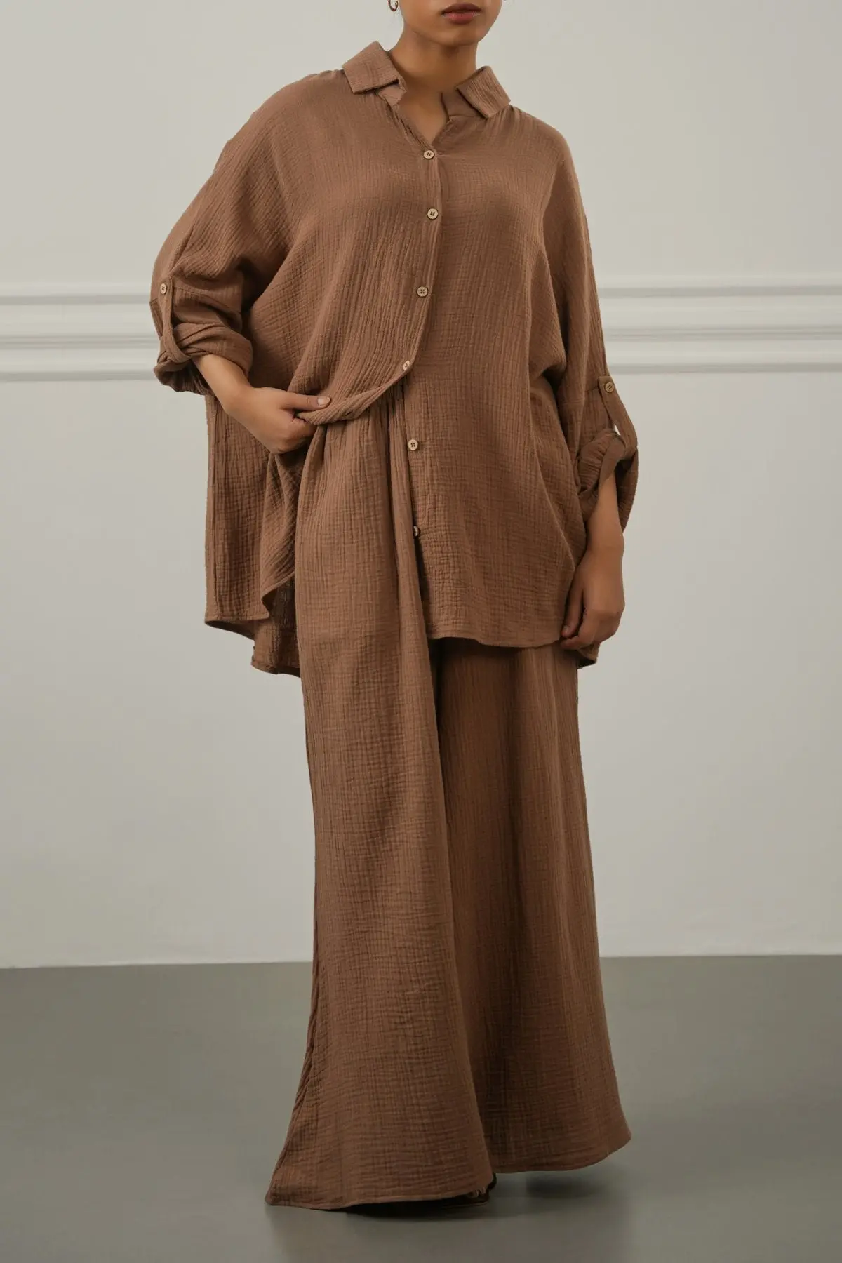 Smocked Waist Muslin Pants 1