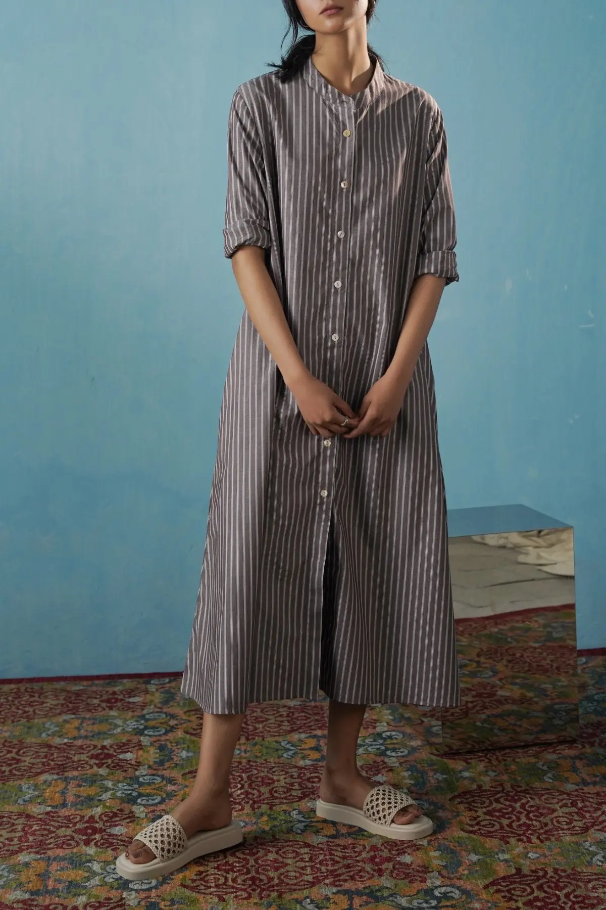 Cotton Stripe Shirt Dress 1