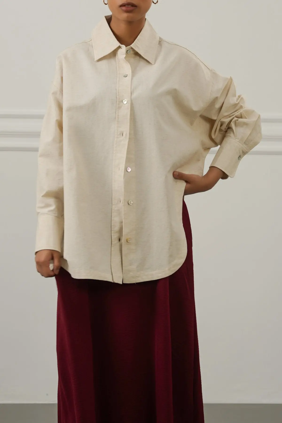 Tencel Linen Cut Hem Shirt 1