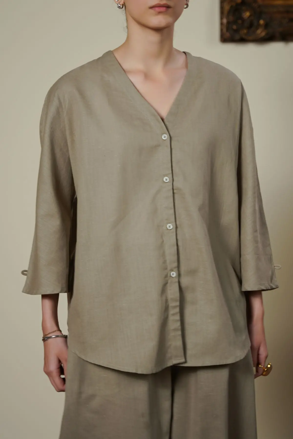 V Neck Button Blouse 1