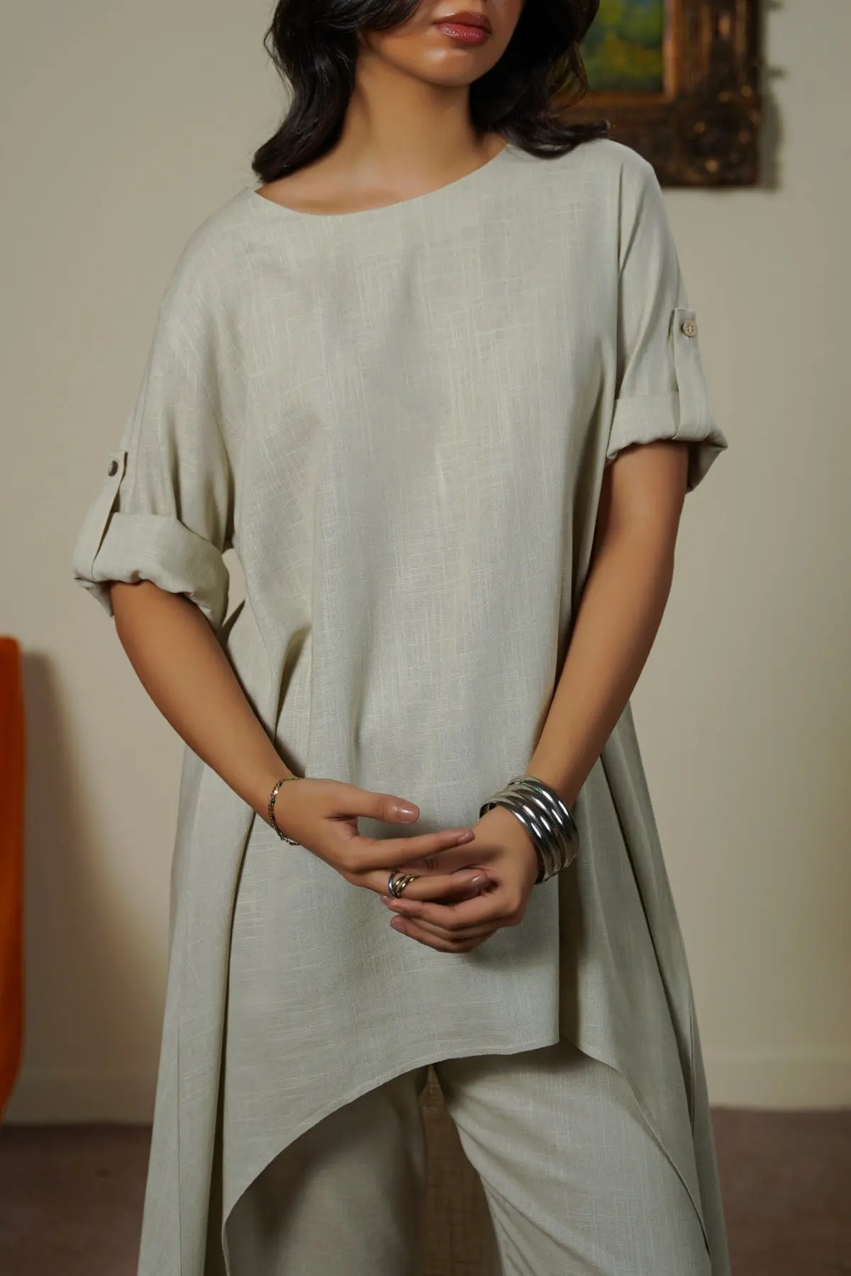 Scoop Hem Linen Blend Tunic 1