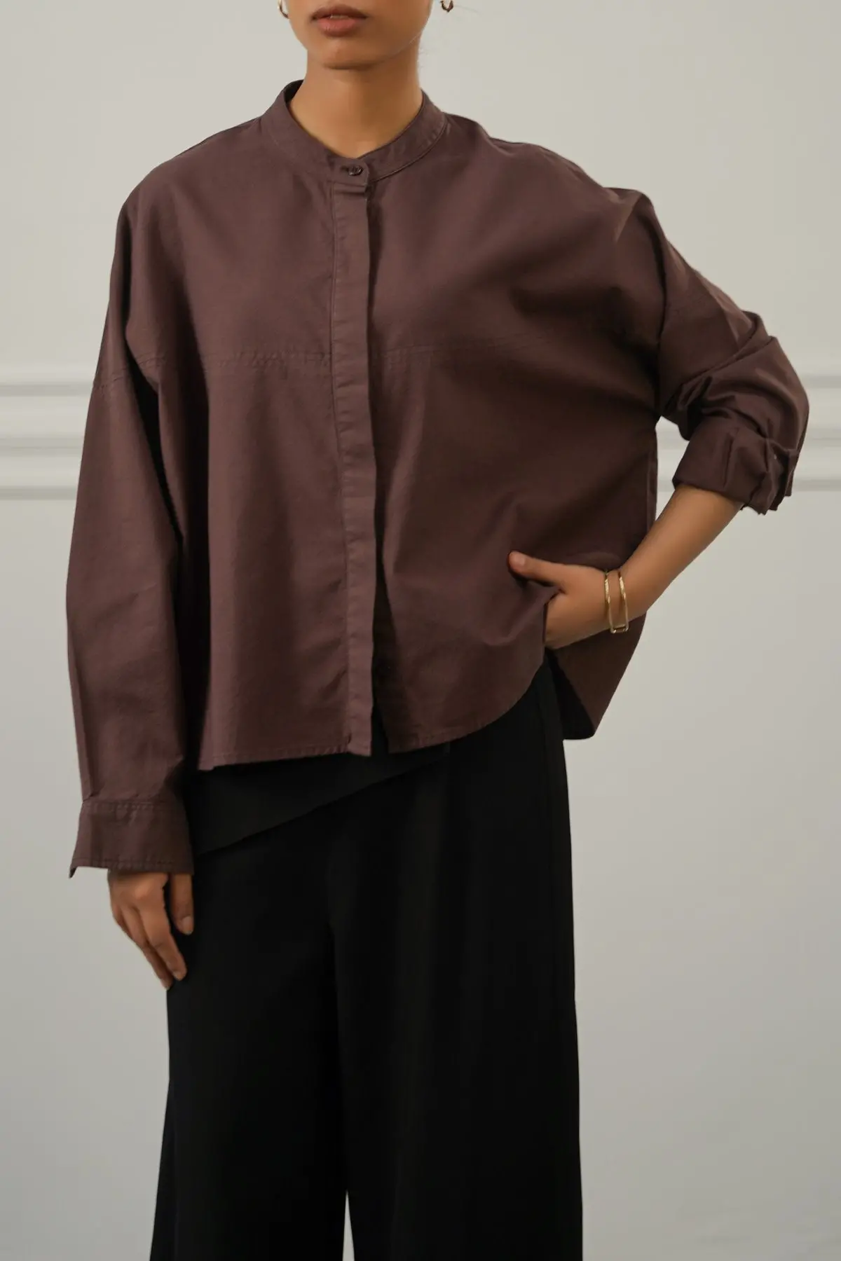 Oversized Band Collar Shirt 1