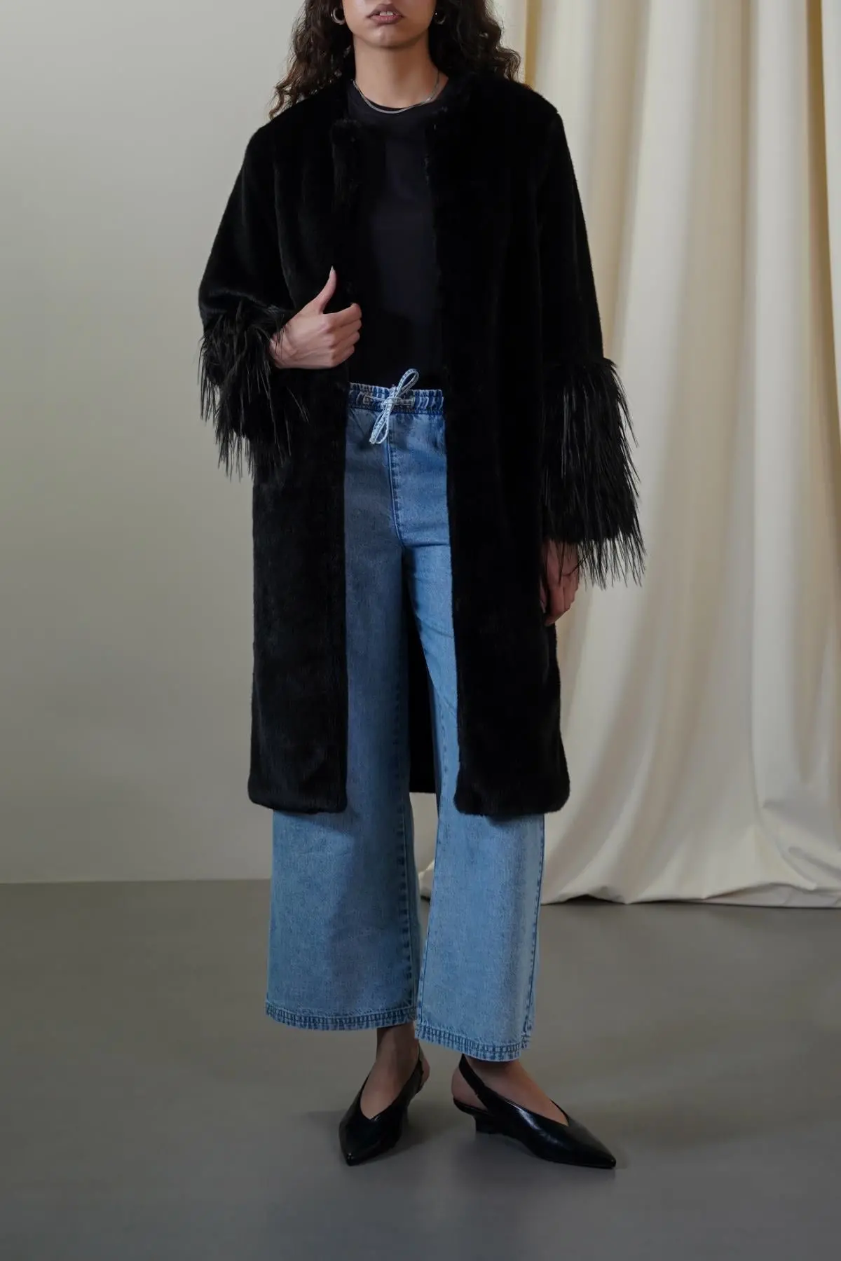 Longline Feathered Fur Coat 1