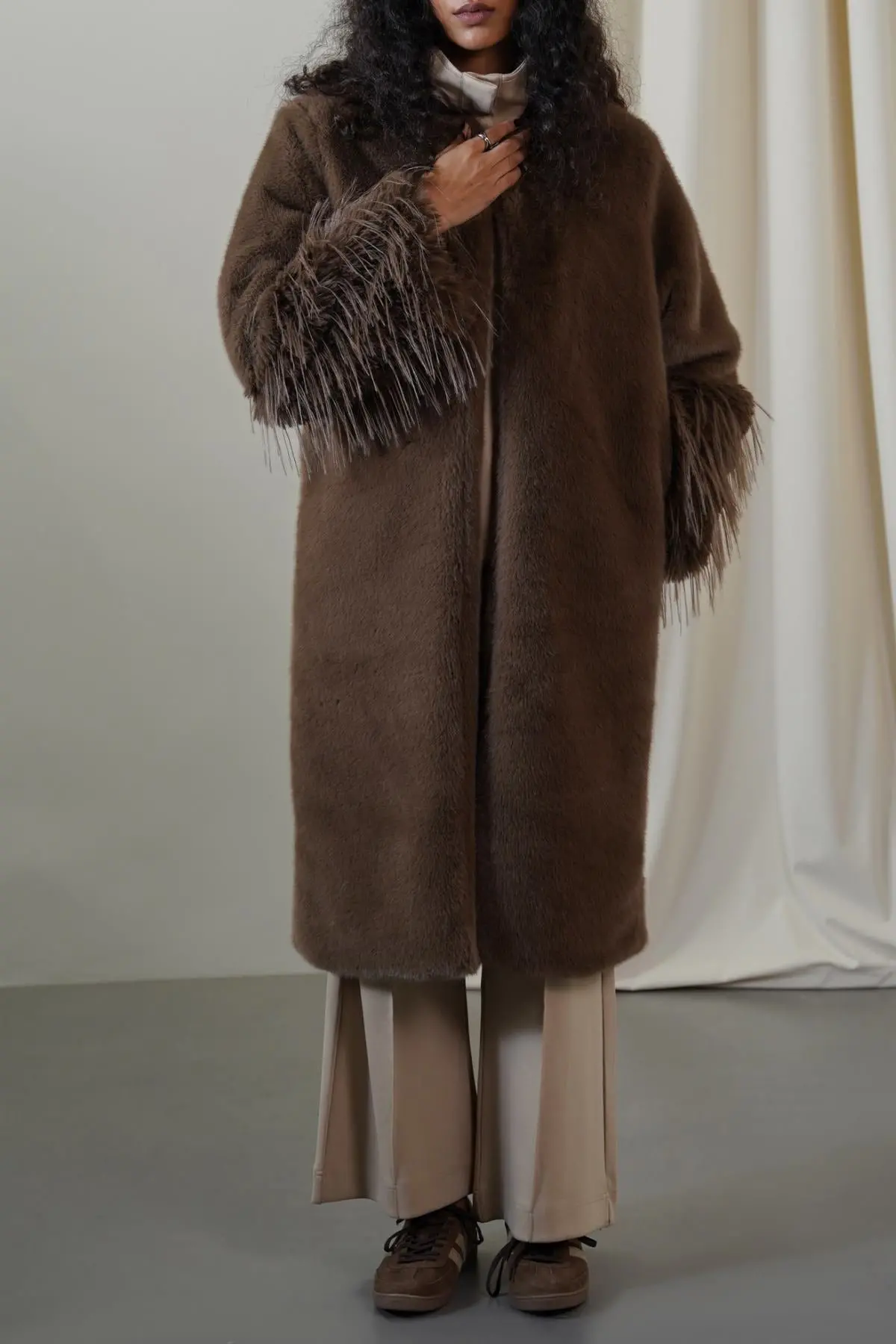 Longline Feathered Fur Coat 1