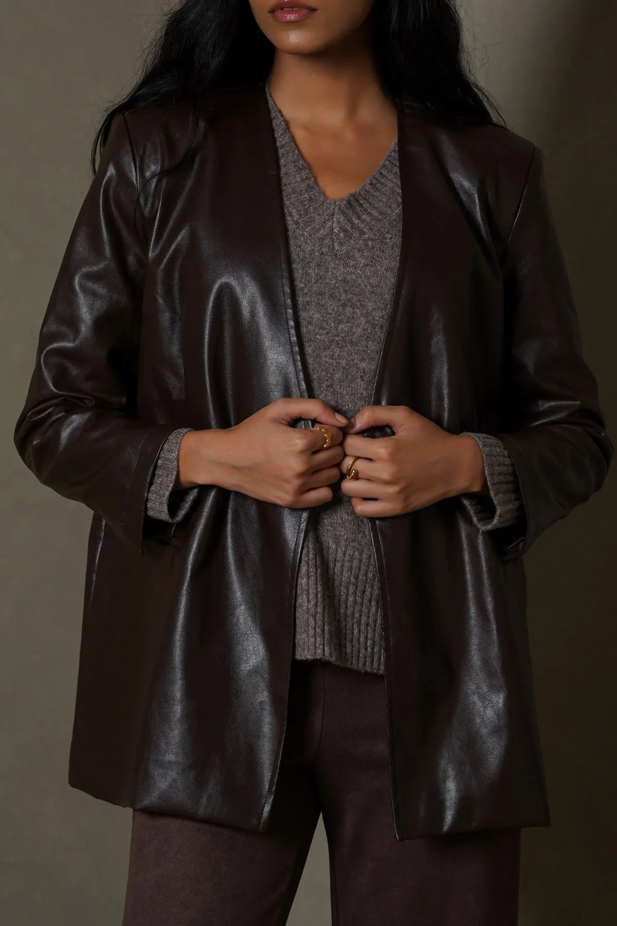 Collarless Leather Blazer 1