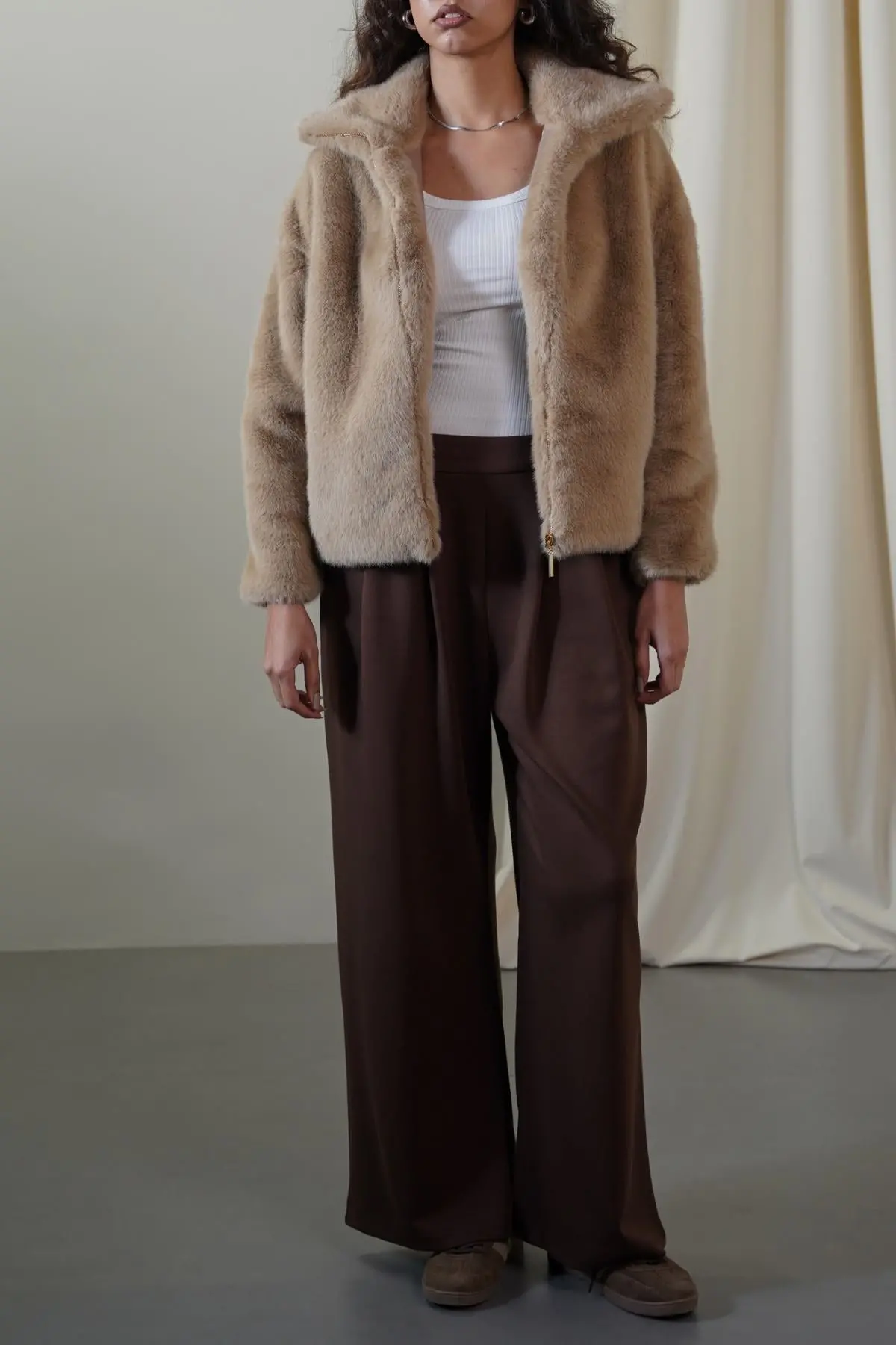 Funnel Neck Fur Jacket 1