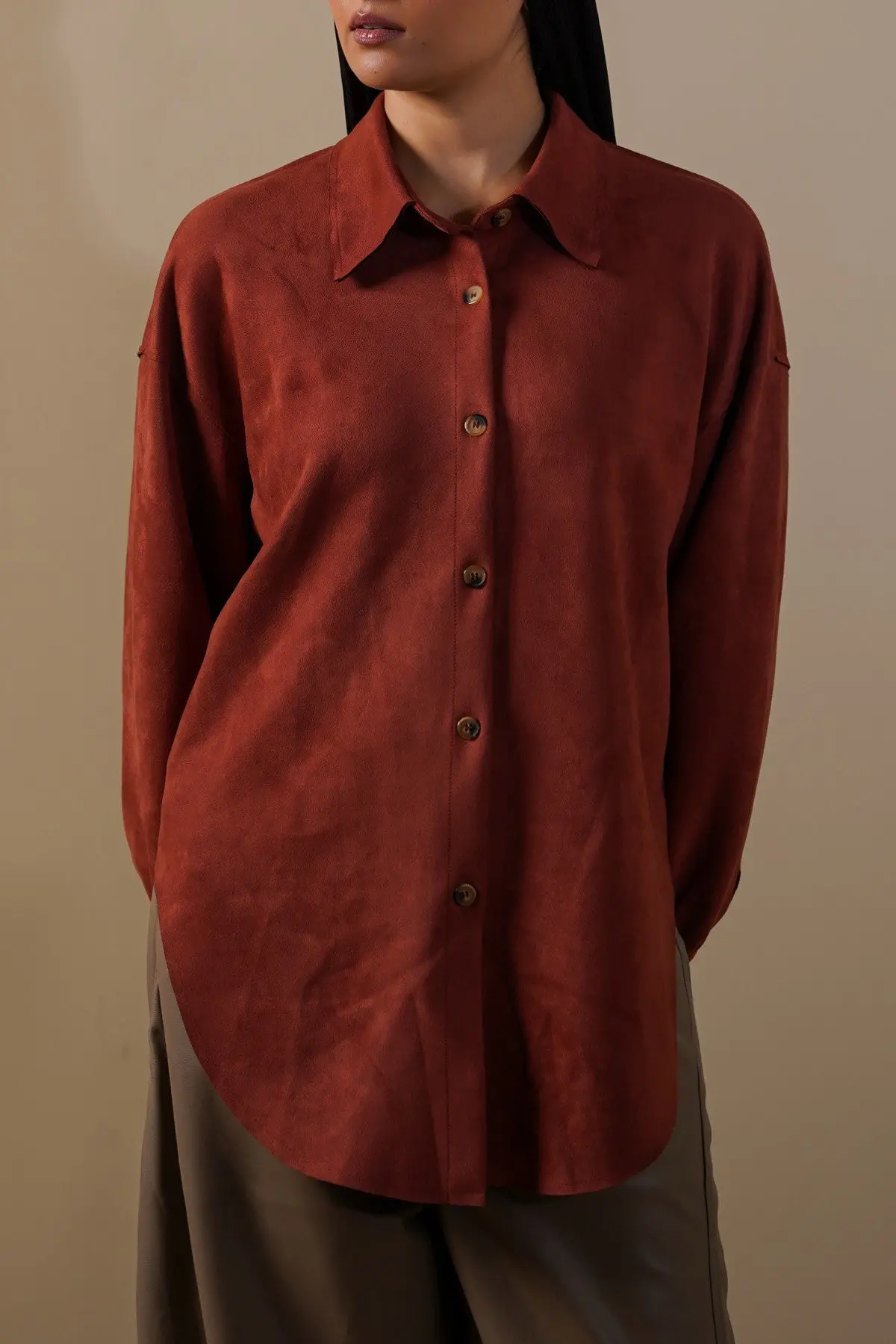 Cut-Hem Suede Shirt 1