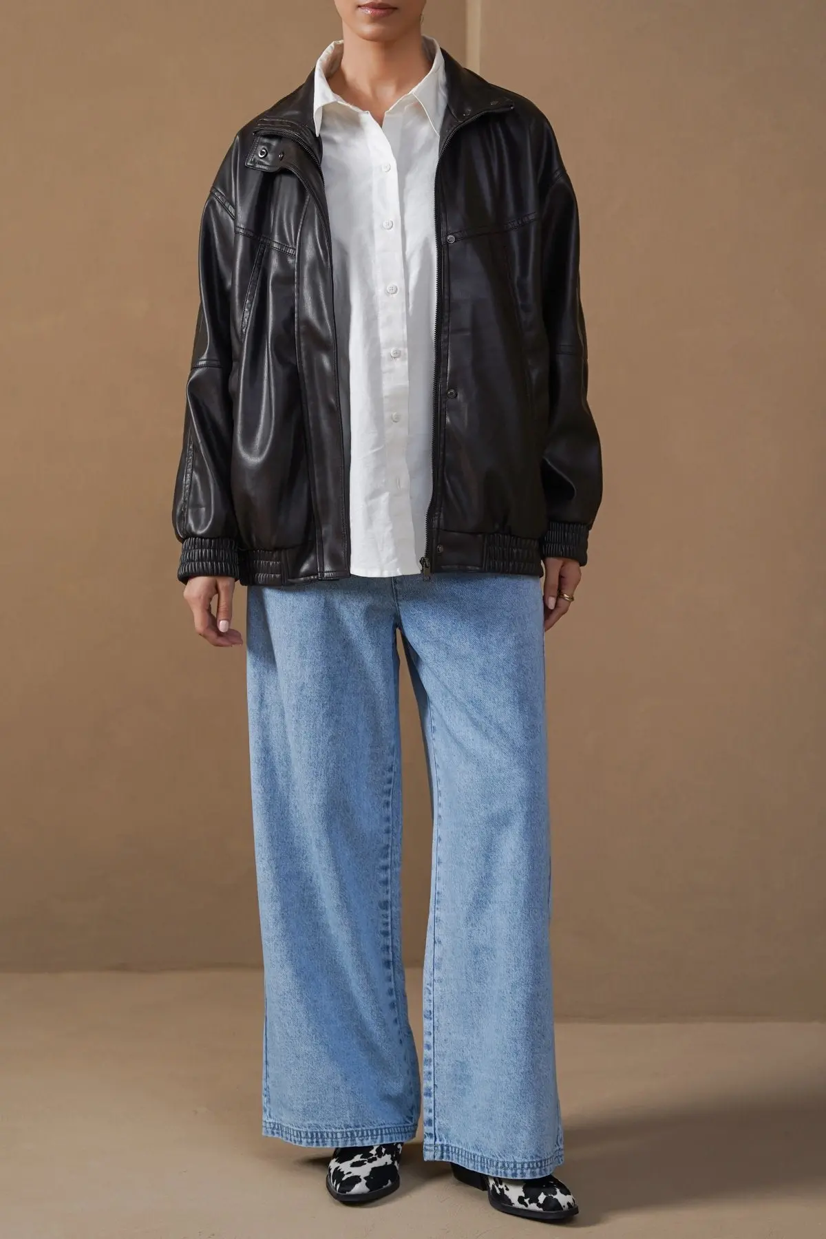 Vegan Leather Bomber Jacket 1