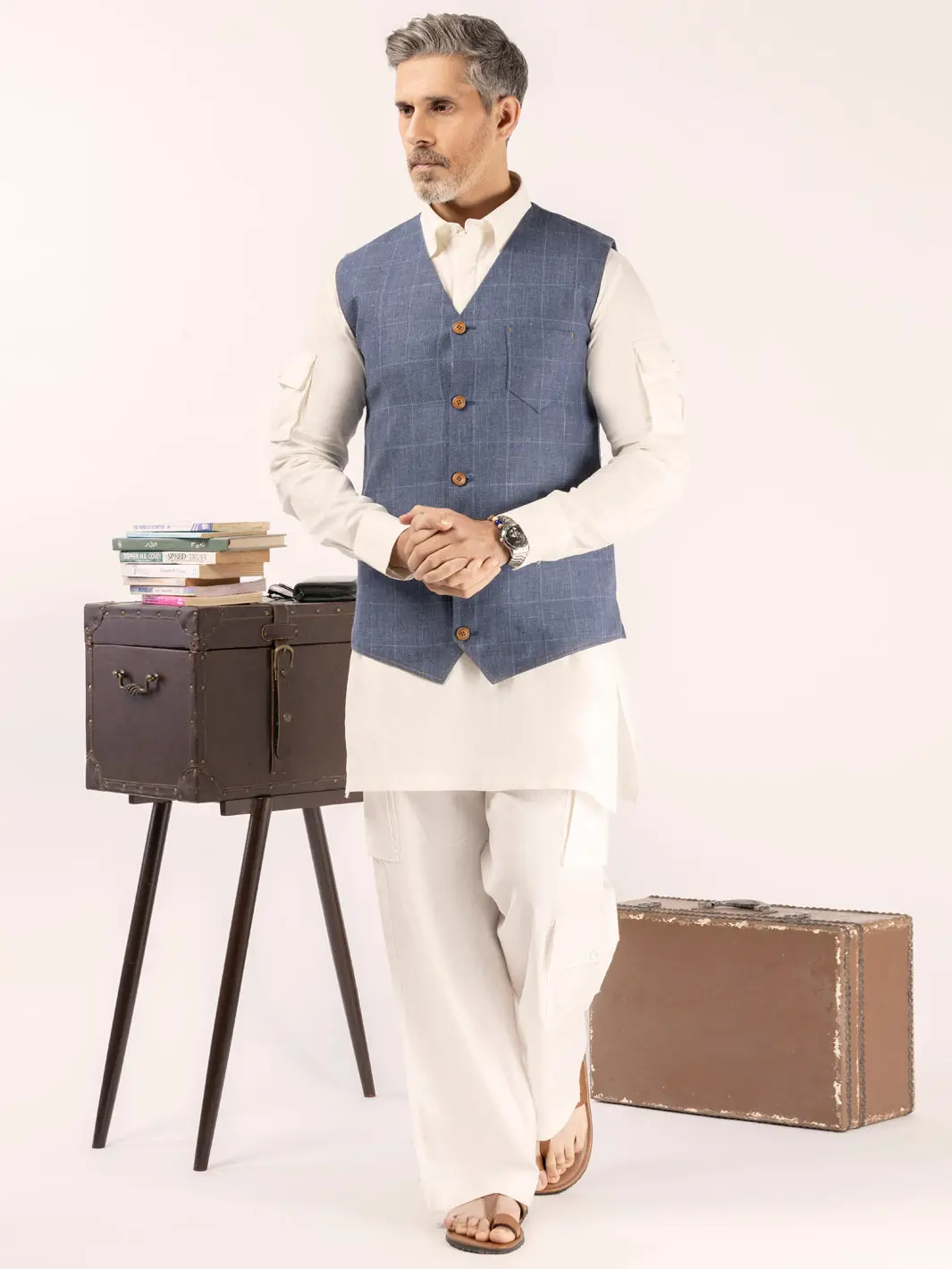 Blue Linen Waistcoat - Alcr-Wc-008 1