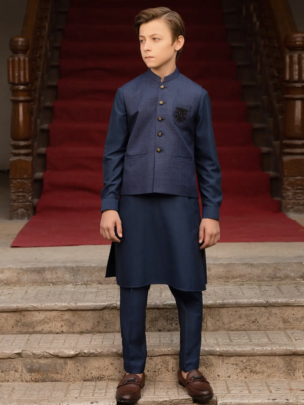Dark Blue Blended Boy Waistcoat - Alt-Wc-010C 1