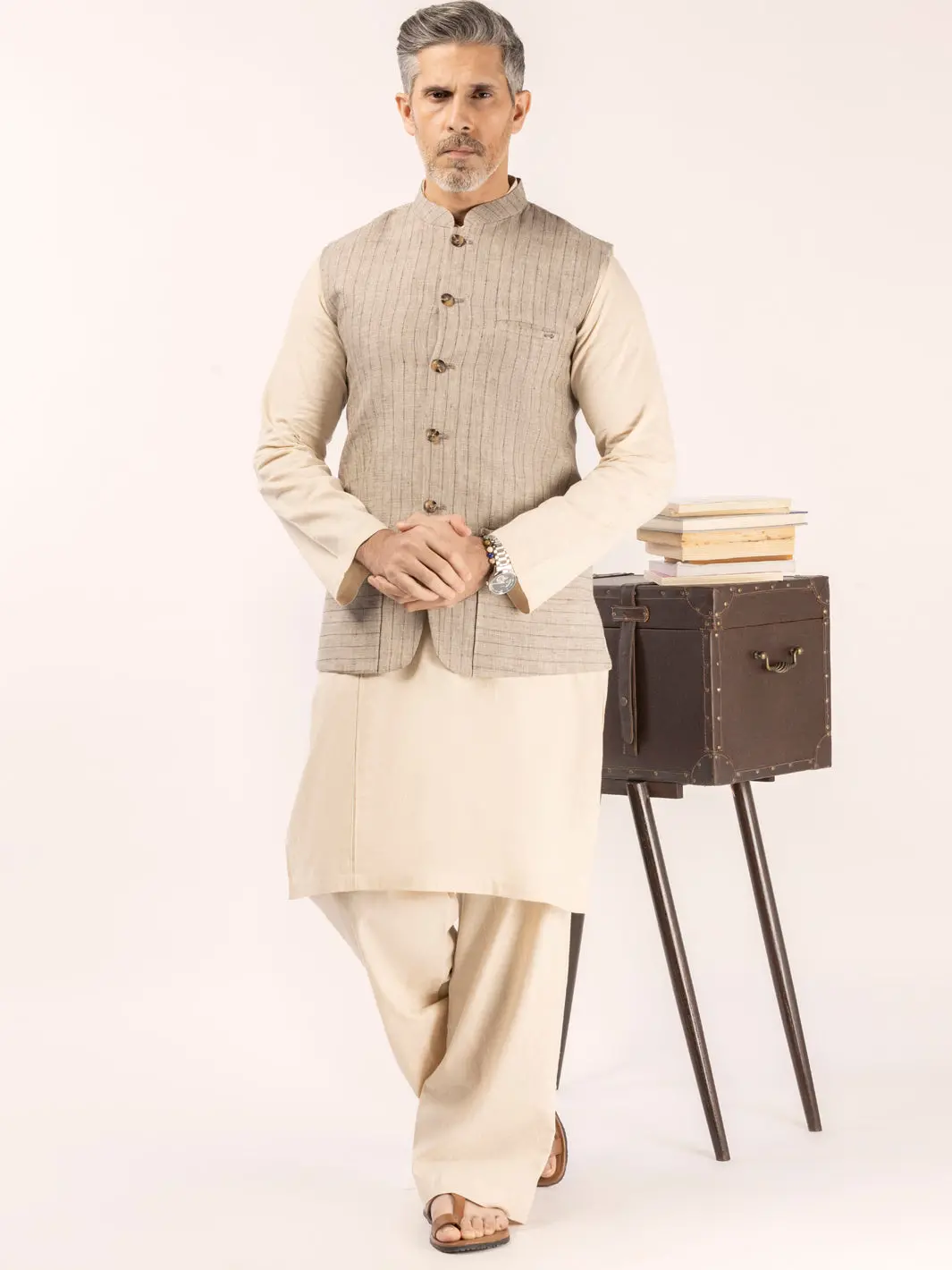 Beige Linen Waistcoat - Alcr-Wc-012 1