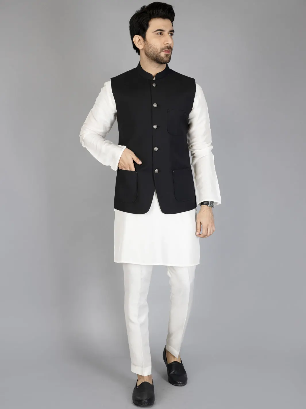 Black Taflon Rayon Waistcoat - Al-Wc-463 1