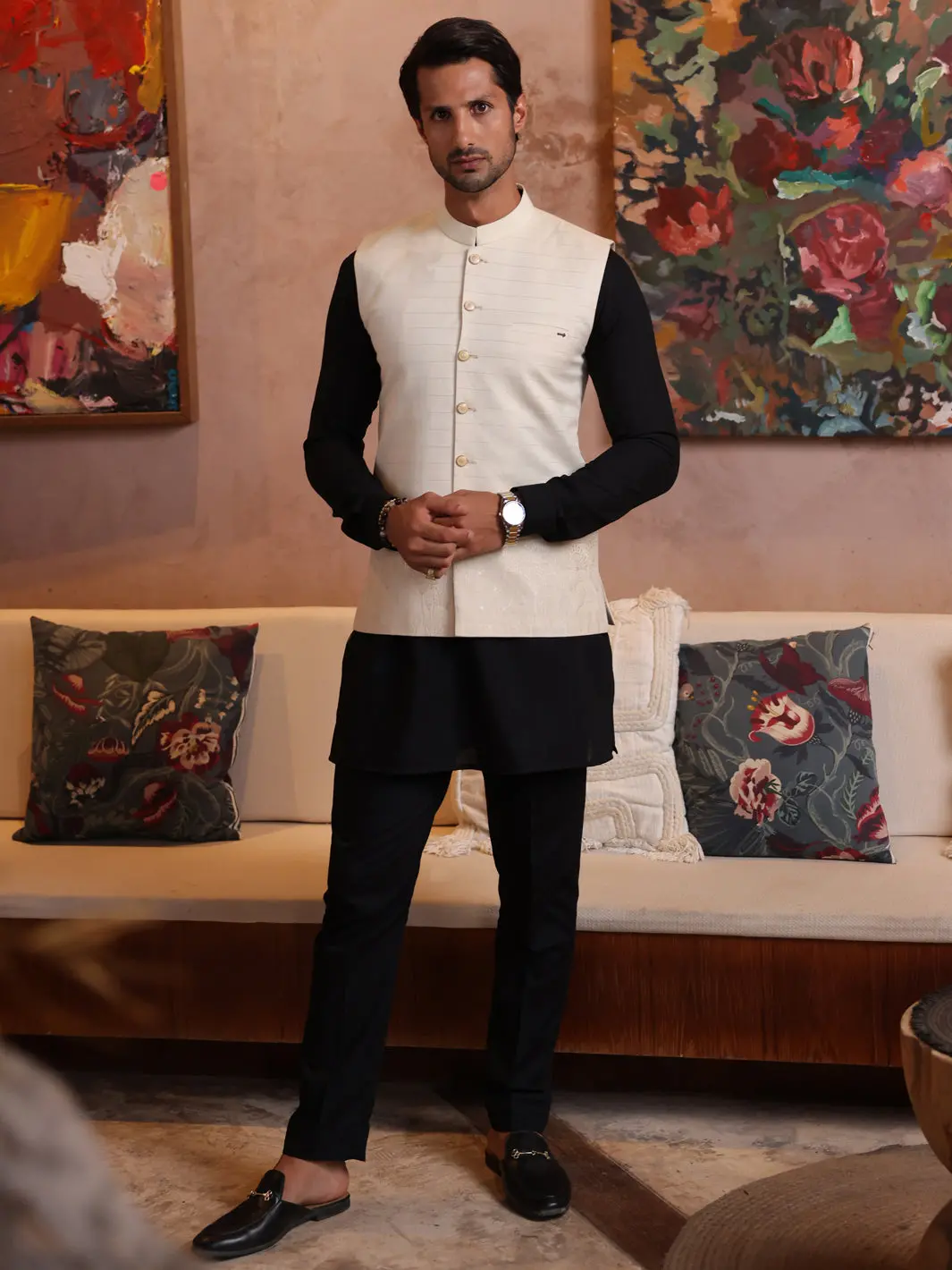 Light Beige Cotton Waistcoat - Al-Wc-533 1