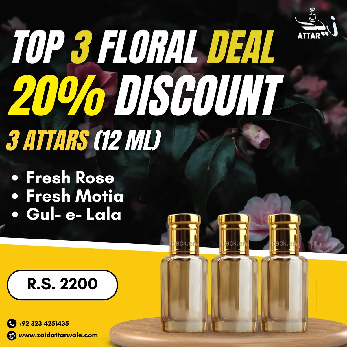 Top 3 Floral Attar Deal – Fresh Rose, Motia & Gul-E-Lala | Zaid Attar Wale 1