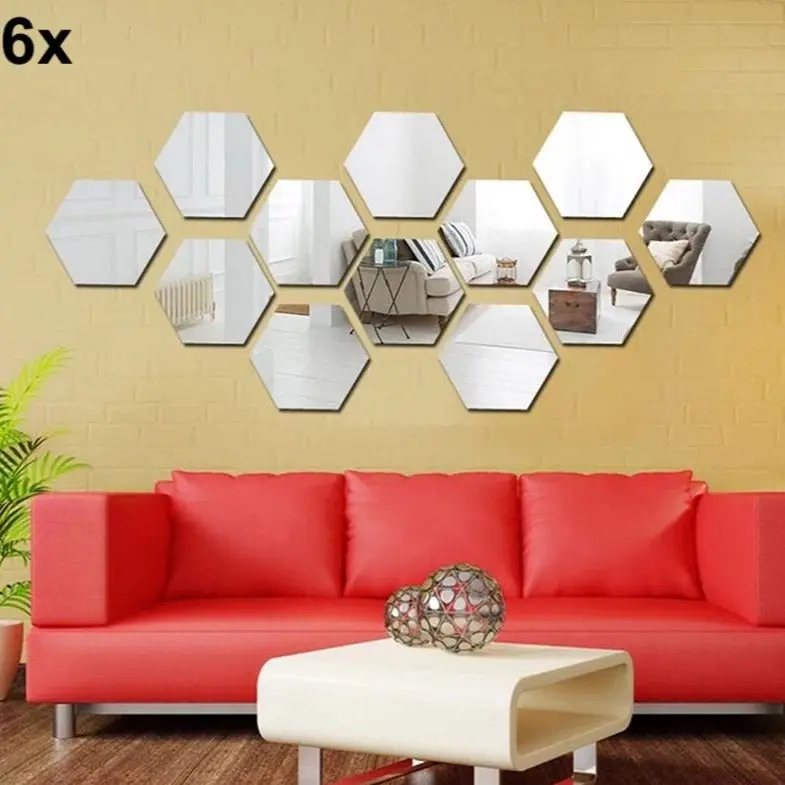 6X Acrylic Hexagon Wall Decor Mirror(Silver) 1