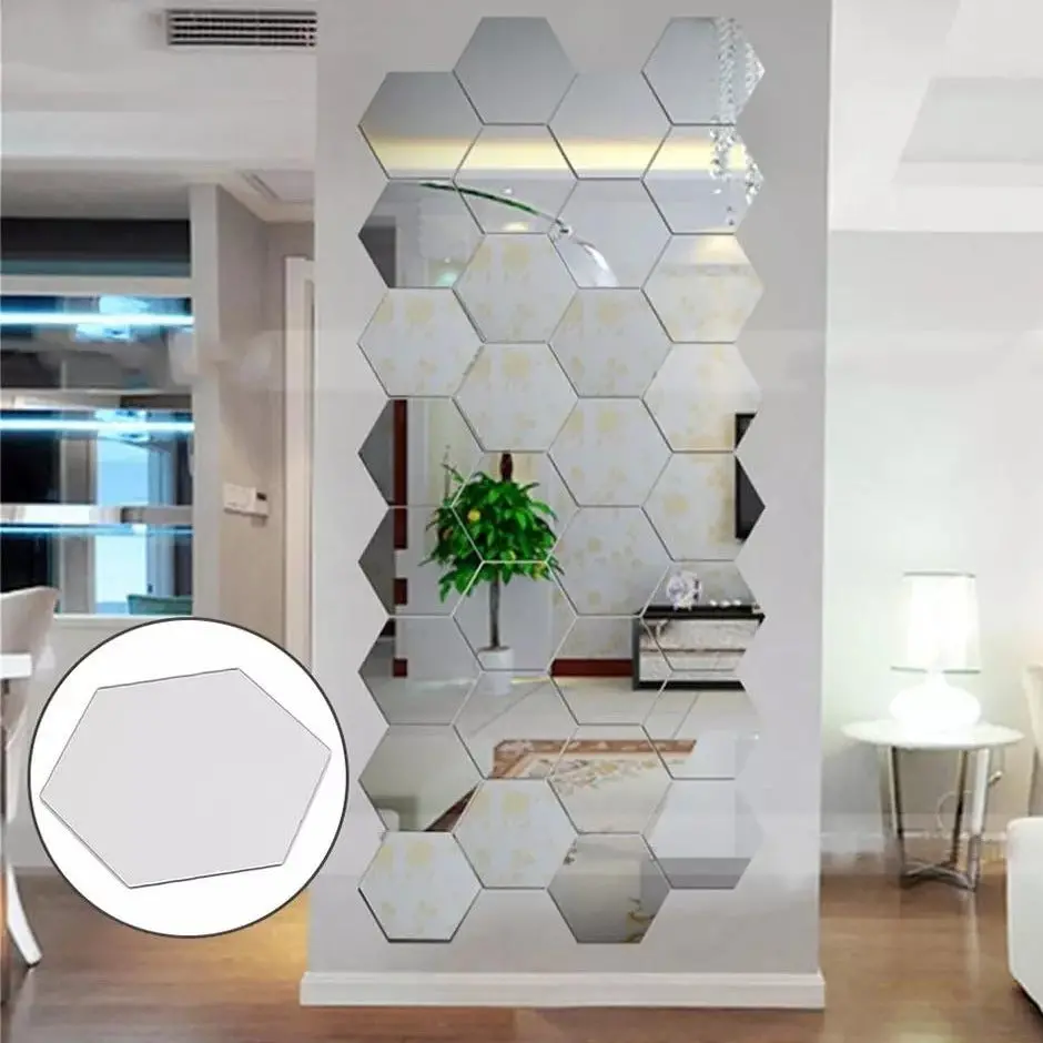 Acrylic Hexagon Wall Decor Mirror(Silver) - Wall Decor 1
