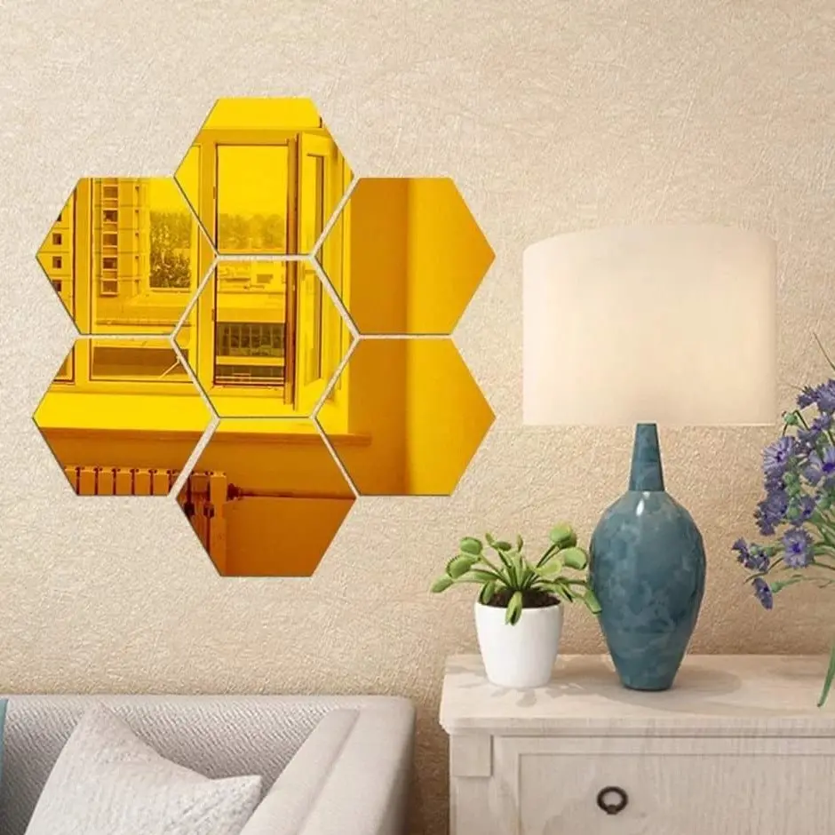 6X Acrylic Hexagon Wall Decor Mirror (Gold) 1
