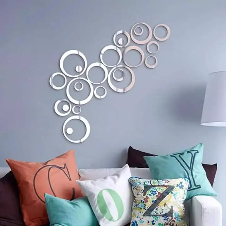 Silver Acrylic Mirror Rings(Set Of 22) - Wall Decor 1