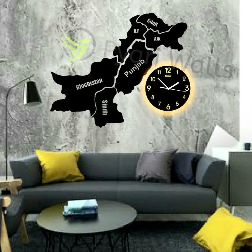 Pakistan Map Wall Clock With Rope Light (Large) 1