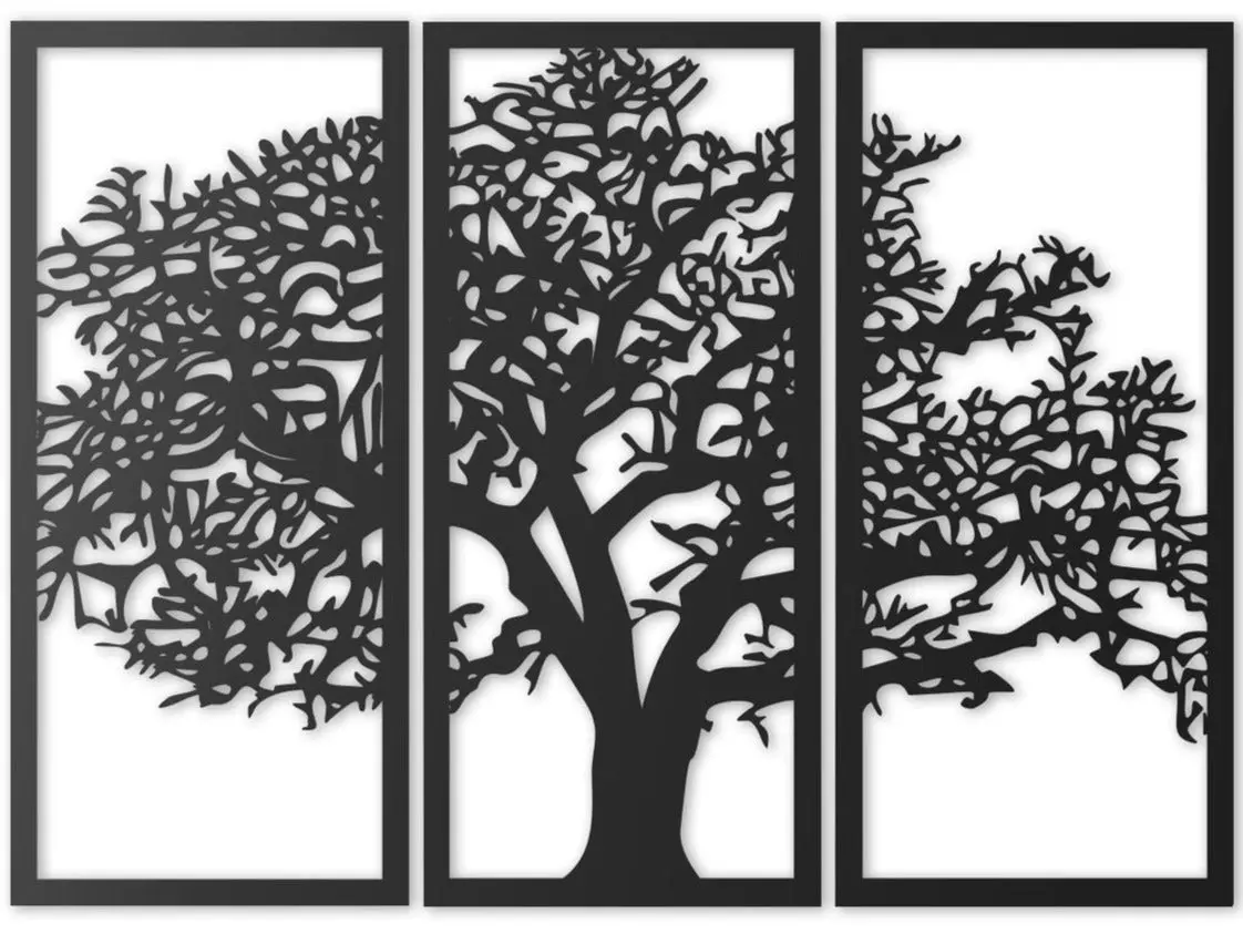 Wall Decor Tree In 3 Panels 3 Panel Tree Decor, Engraved Wall Art 1