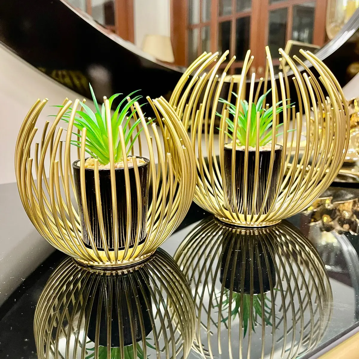 Metallic Golden Globe Decor With Planter Inside 1