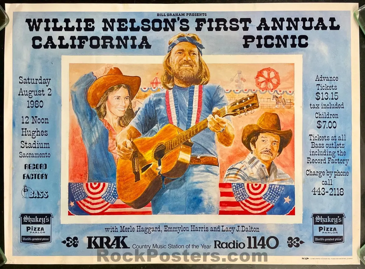 Auction - Willie Nelson - Merle Haggard - 1St California Picnic - 1980 Poster - Excellent 1