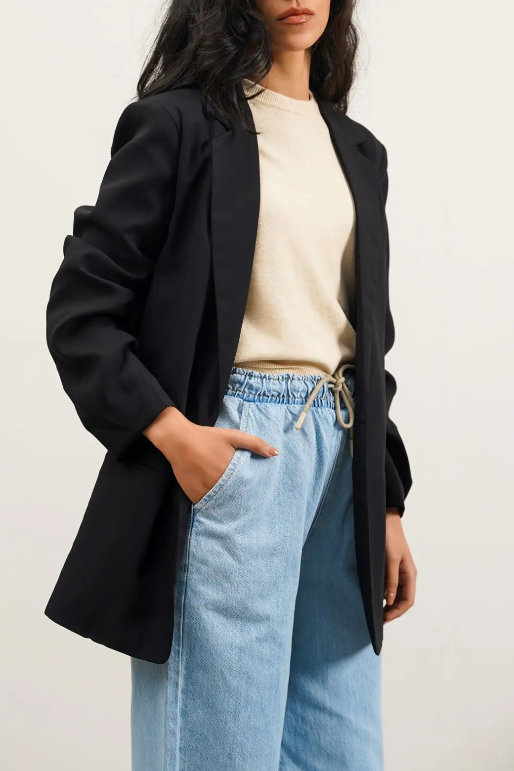 Basic Blazer With Ruched Sleeve 1