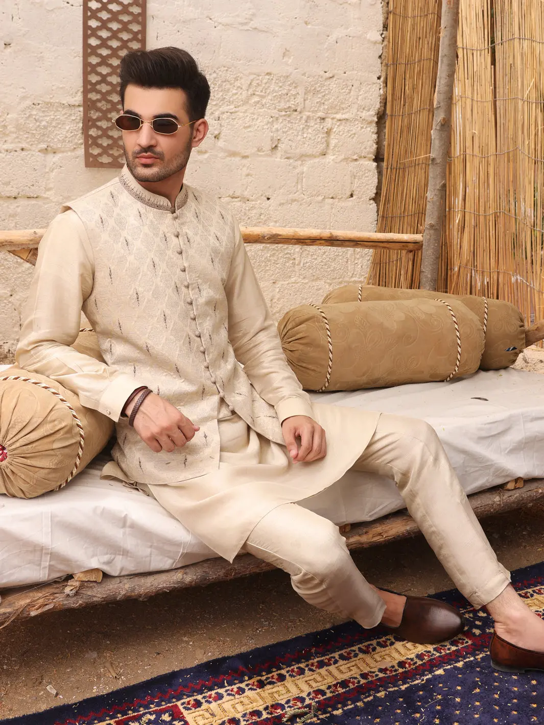 Cream Jacquard Waistcoat - Al-Wc-373 1