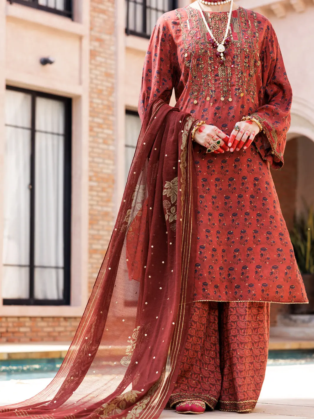 Maroon Maple Silk 3Pc Formal Stitched - Al-3Ps-Ls-435 1