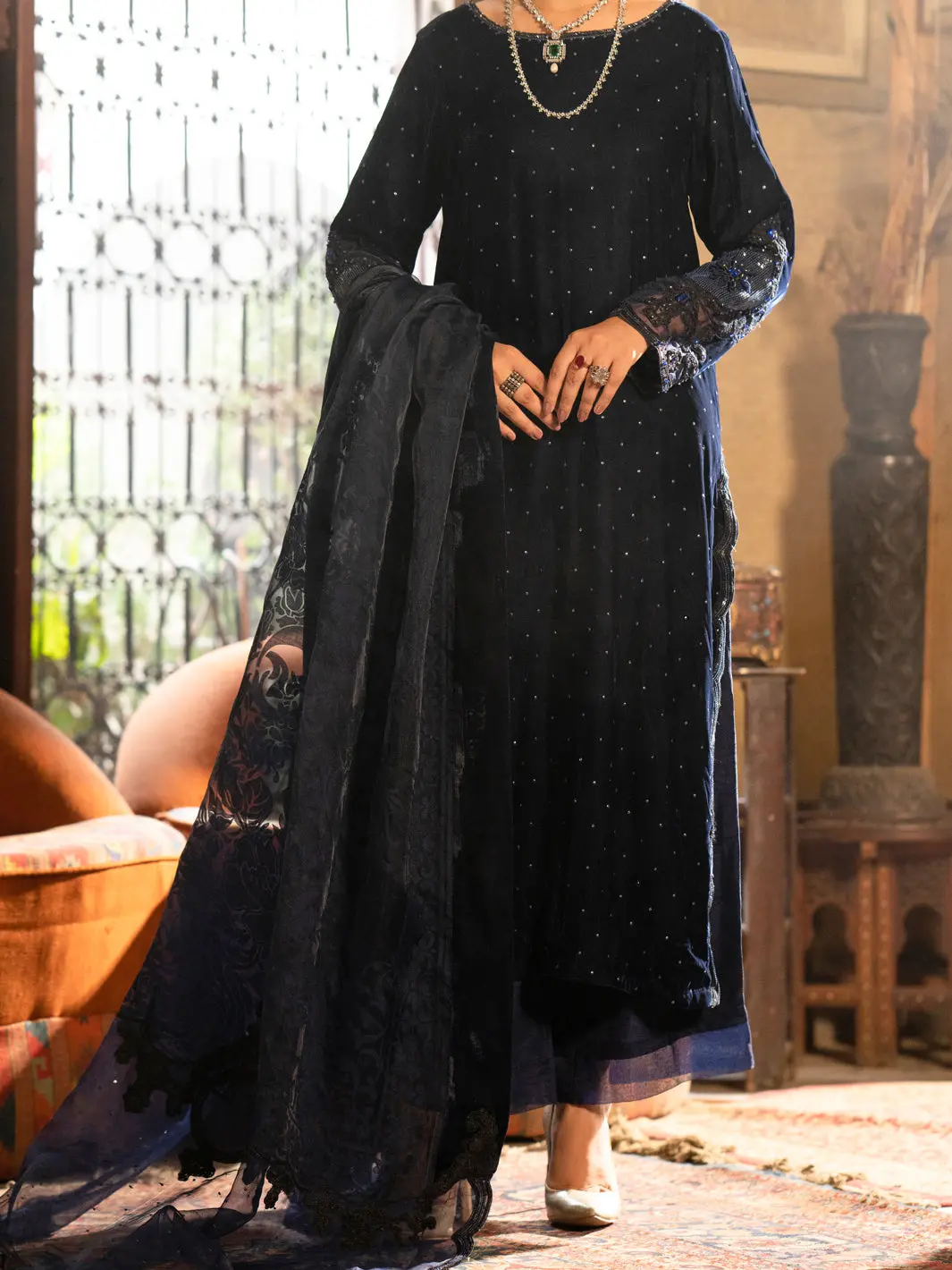 Dark Blue Velvet 3Pc Formal Stitched - Al-3Ps-Ls-444 1