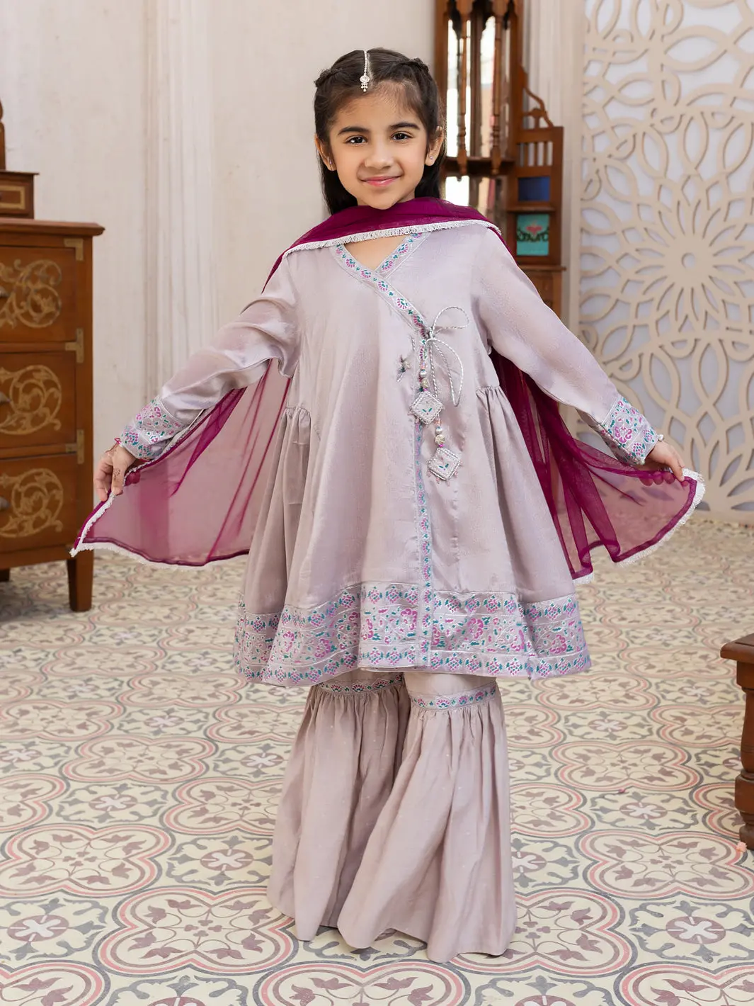 Grey Shimmer Net 3Pc Stitched - Algr-3Ps-Ls-011 1