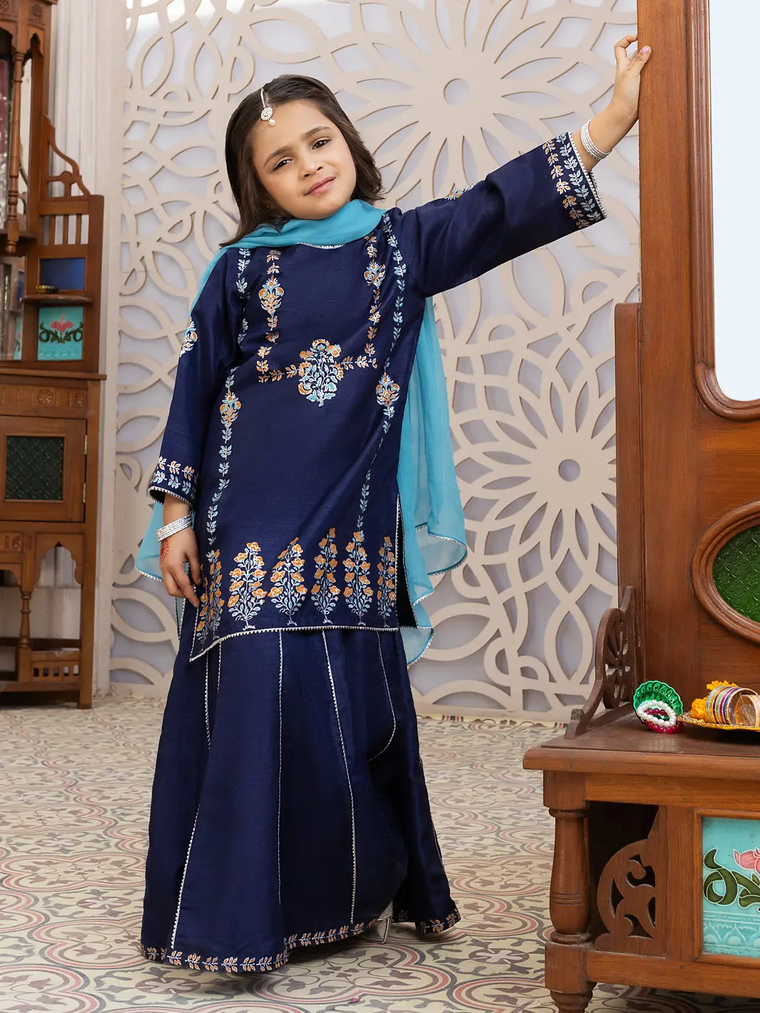 Blue Raw Silk 3Pc Stitched - Algr-3Ps-Ls-020 1