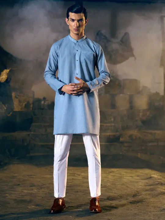 Blue Blended Kurta - Al-K-1040 1