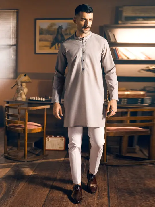 Grey Blended Kurta - Al-K-1041 1